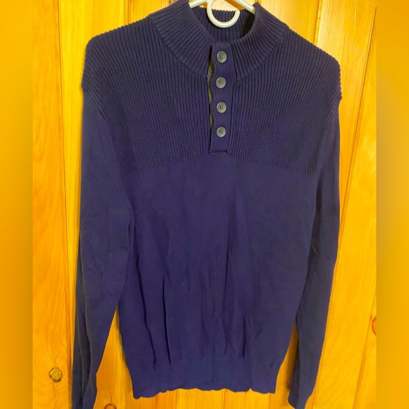 Club Room Navy Long Sleeve Sweater with Quarter Button Down - Picture 1 of 5